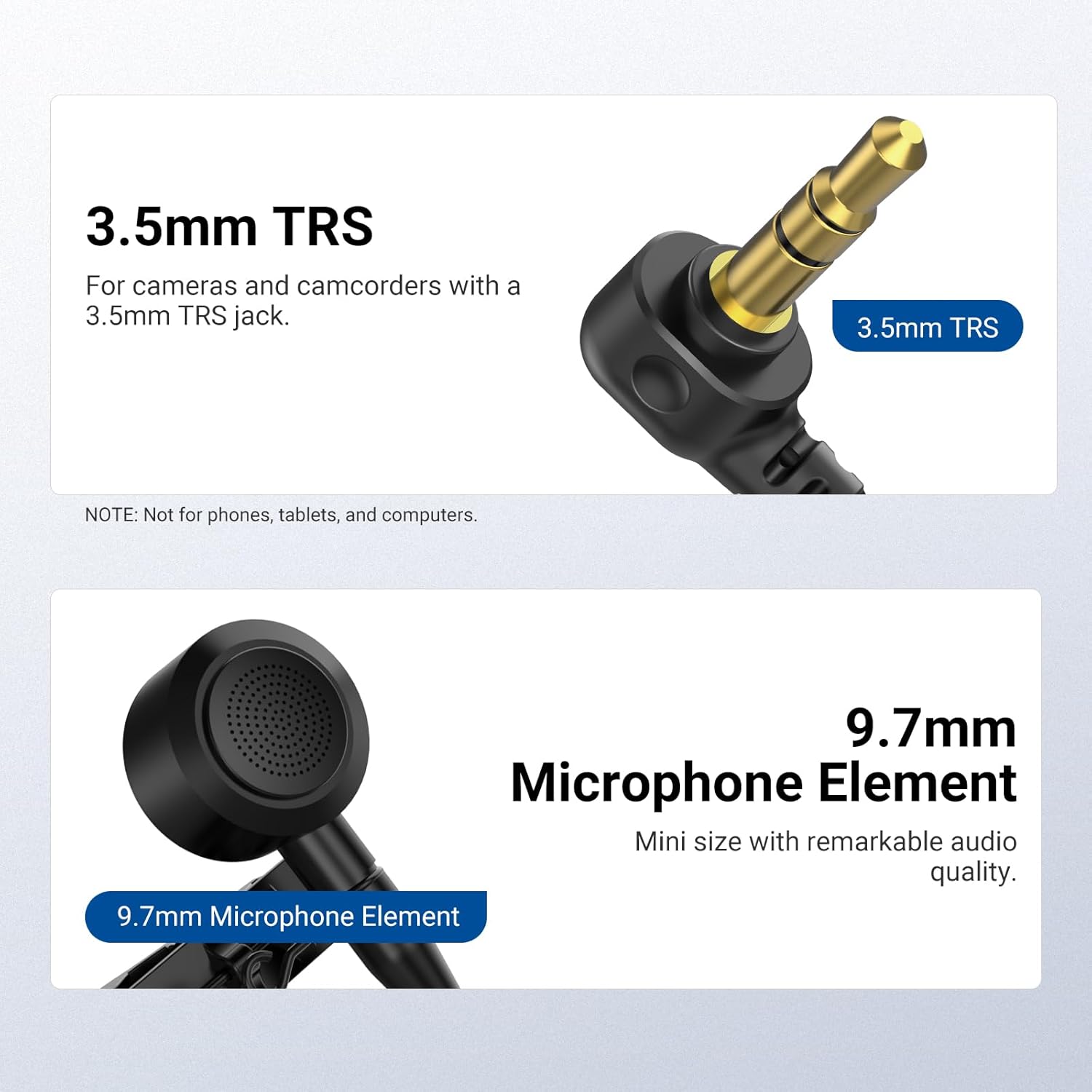 Detalle de NEEWER Lot de 2 microphones cravate à condensateur omnidirectionnel TRS 3,5 mm (LM10) avec pare- brise