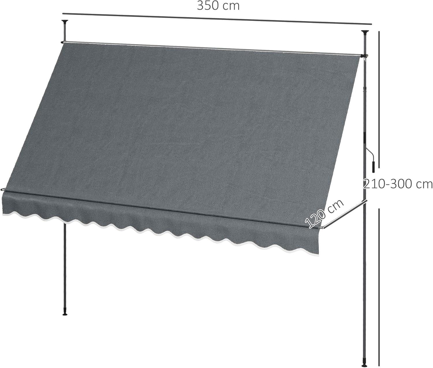 Thumbnail 6 de Outsunny Store Banne autoportante manuelle avec auvent rétractable – 3,5 m x 1,2 m, hauteur 2,1–3 m, inclinable