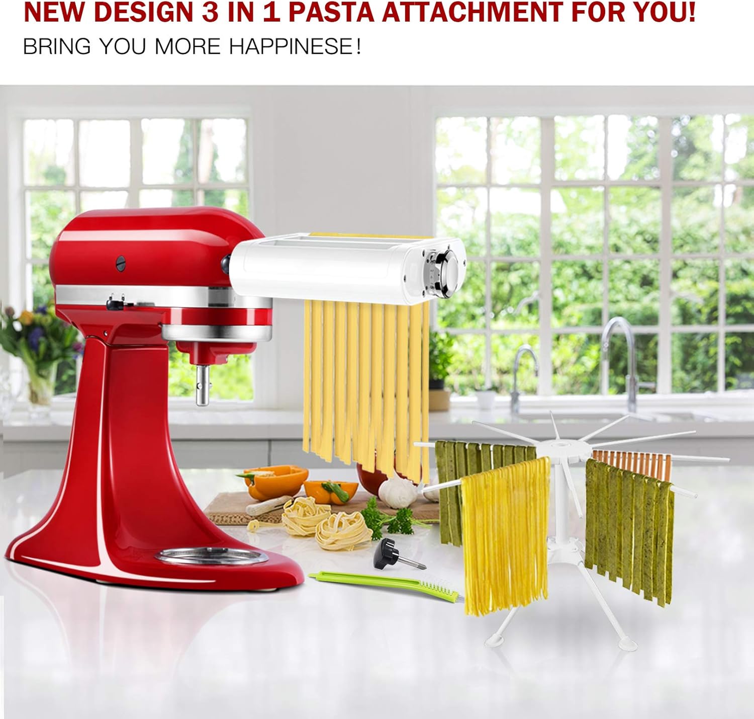 Thumbnail 6 de ANTREE 3-1 Pasta Maker Attachment for KitchenAid: Roller, Spaghetti Cutter & Fettuccine Cutter