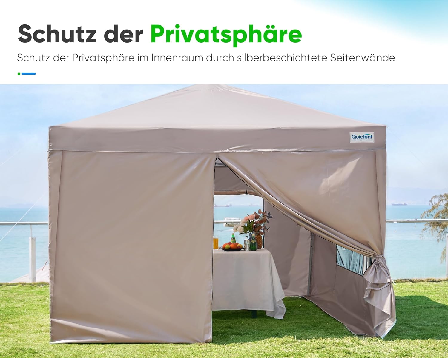 Detalle 2 de Quictent Faltpavillon 3x3m mit 4 Seitenwänden – wasserdicht, winterfest, inkl. Sandsäcke und Tragetasche (Beige)