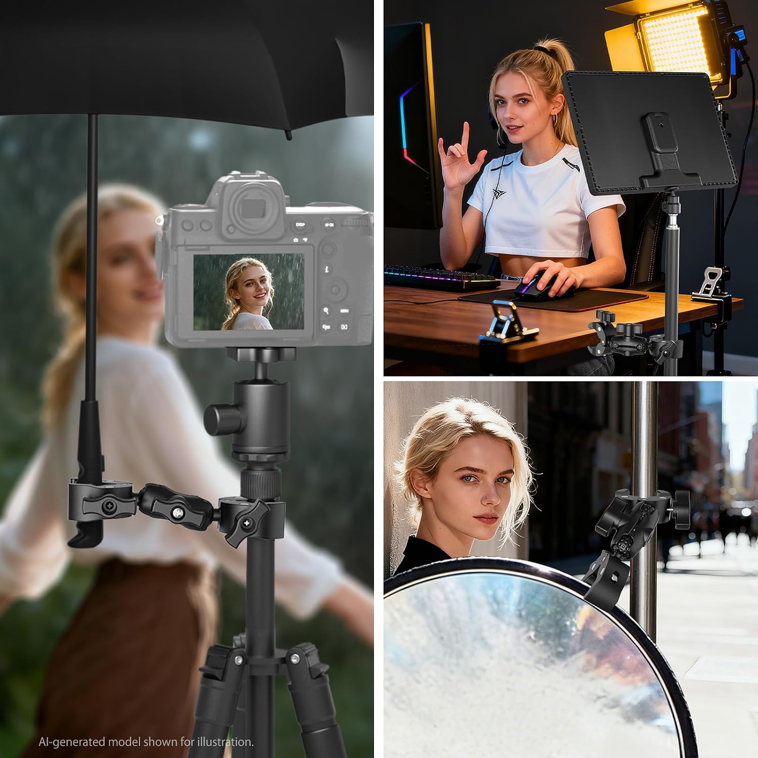 Detalle de NEEWER Double Super Clamp Mount with Magic Arm (CA160) for desk photo studio setups
