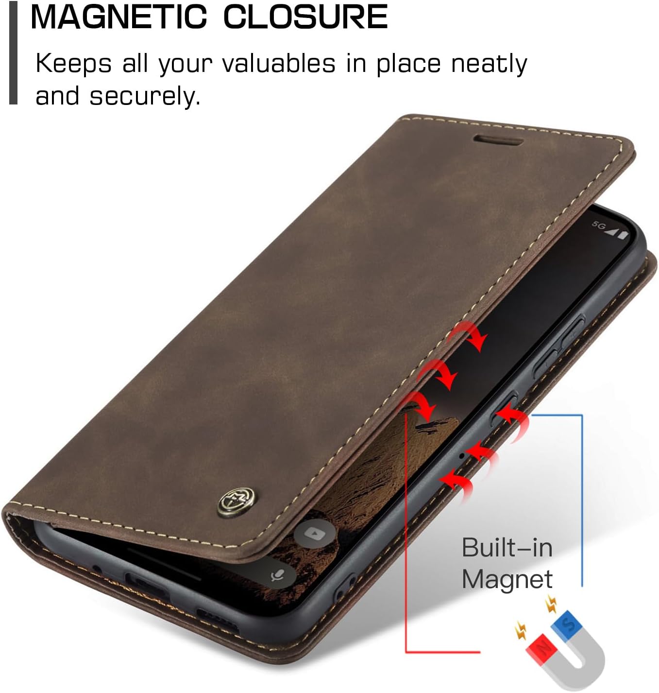 Detalle de Cracedily Wallet Case for Motorola Moto Edge 50 Pro – Leather Flip with Card Holder and Kickstand