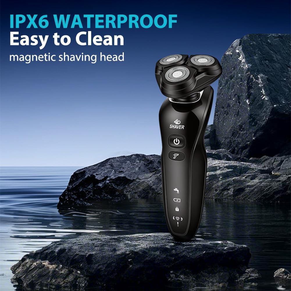 Detalle de Aolso Rasoio Elettrico Barba 3 in 1: rasatura precisa con testina flottante 4D, IPX6 e uso Wet & Dry