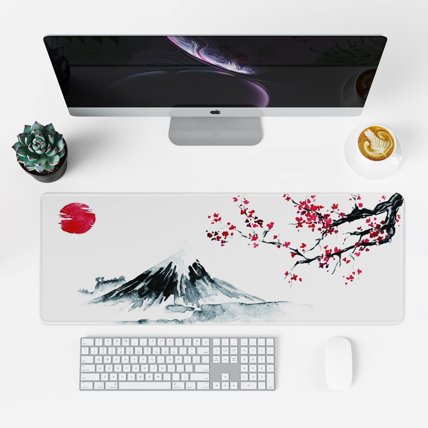 Thumbnail 1 de EFISH Japanese Cherry Blossom White Extended XL Mouse Pad (31.5 × 11.8 inches)