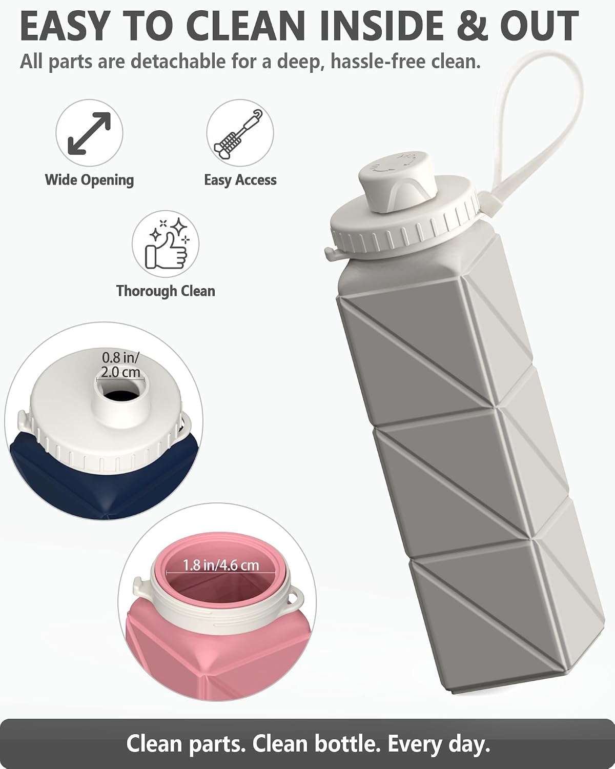 Detalle de BEAUTAIL CollapsibleBottle02 Silicone Water Bottle, 610 mL, Starlight