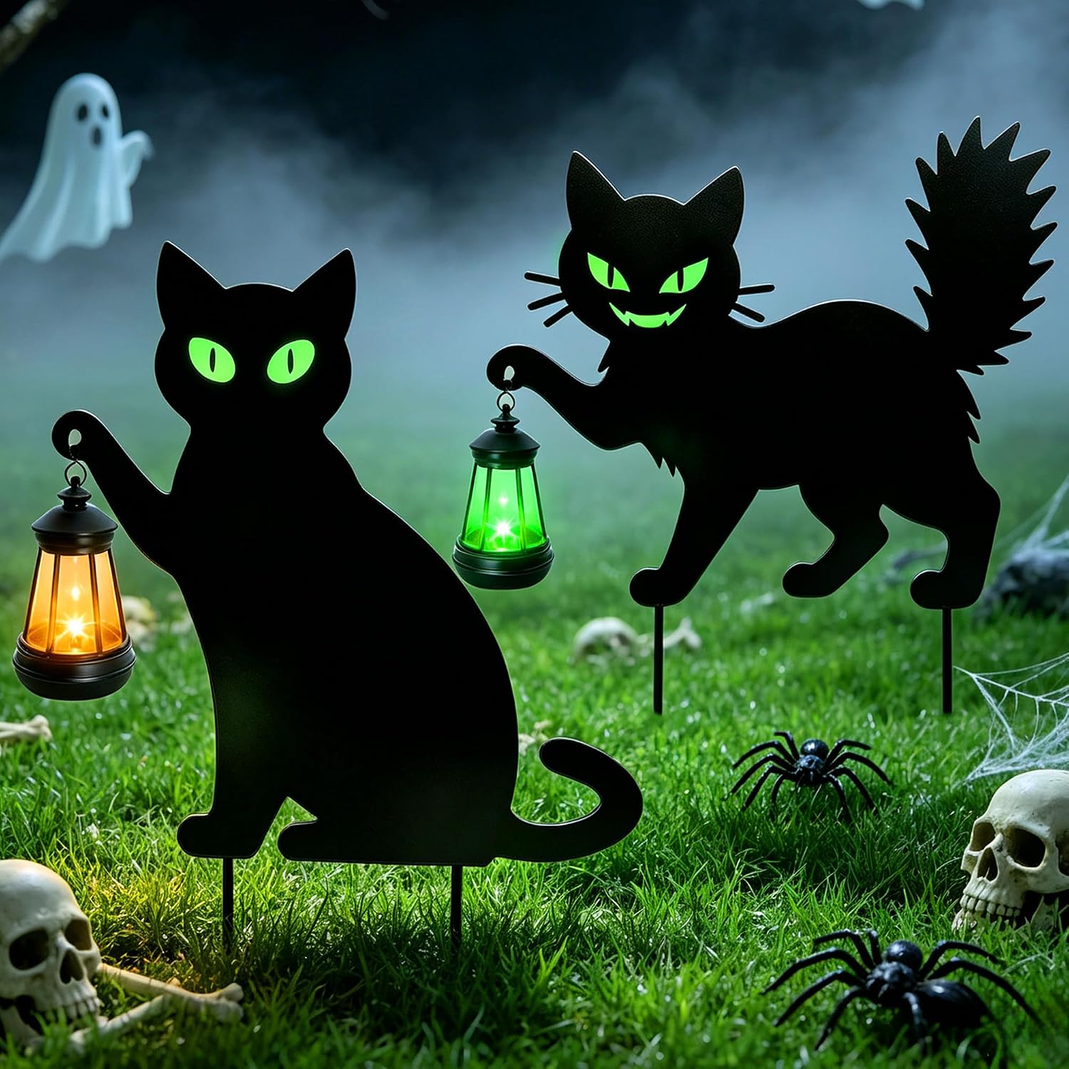 Detalle de yulloyello LL-WS-MTD-HZ-2P Black Cat Yard Signs with Glow-in-the-Dark Eyes