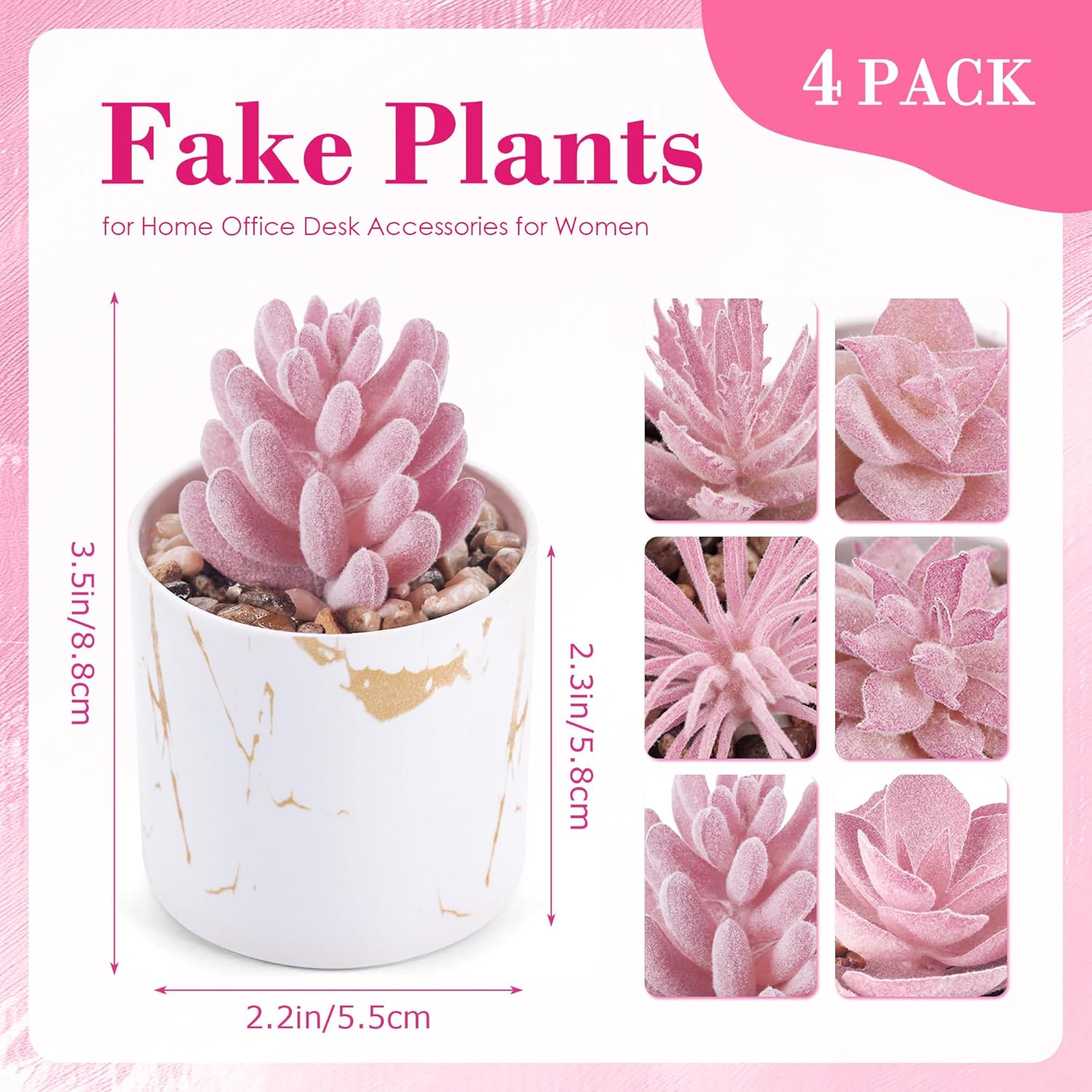 Detalle de BTSD-home 6 Pack Pink Mini Succulent Plants – Fake Office & Home Decor
