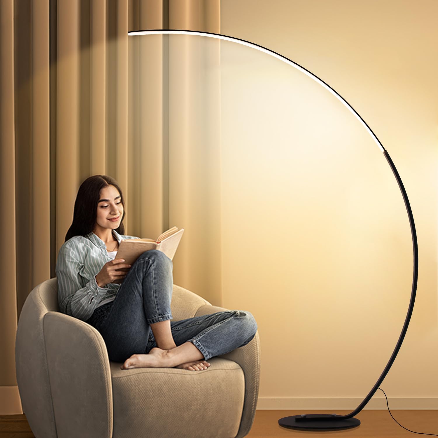 Detalle 2 de Linkenail LED Stehlampe mit Bogen für Wohnzimmer, dimmbar (25 W, 3 Farbtemperaturen) inkl. Fernbedienung