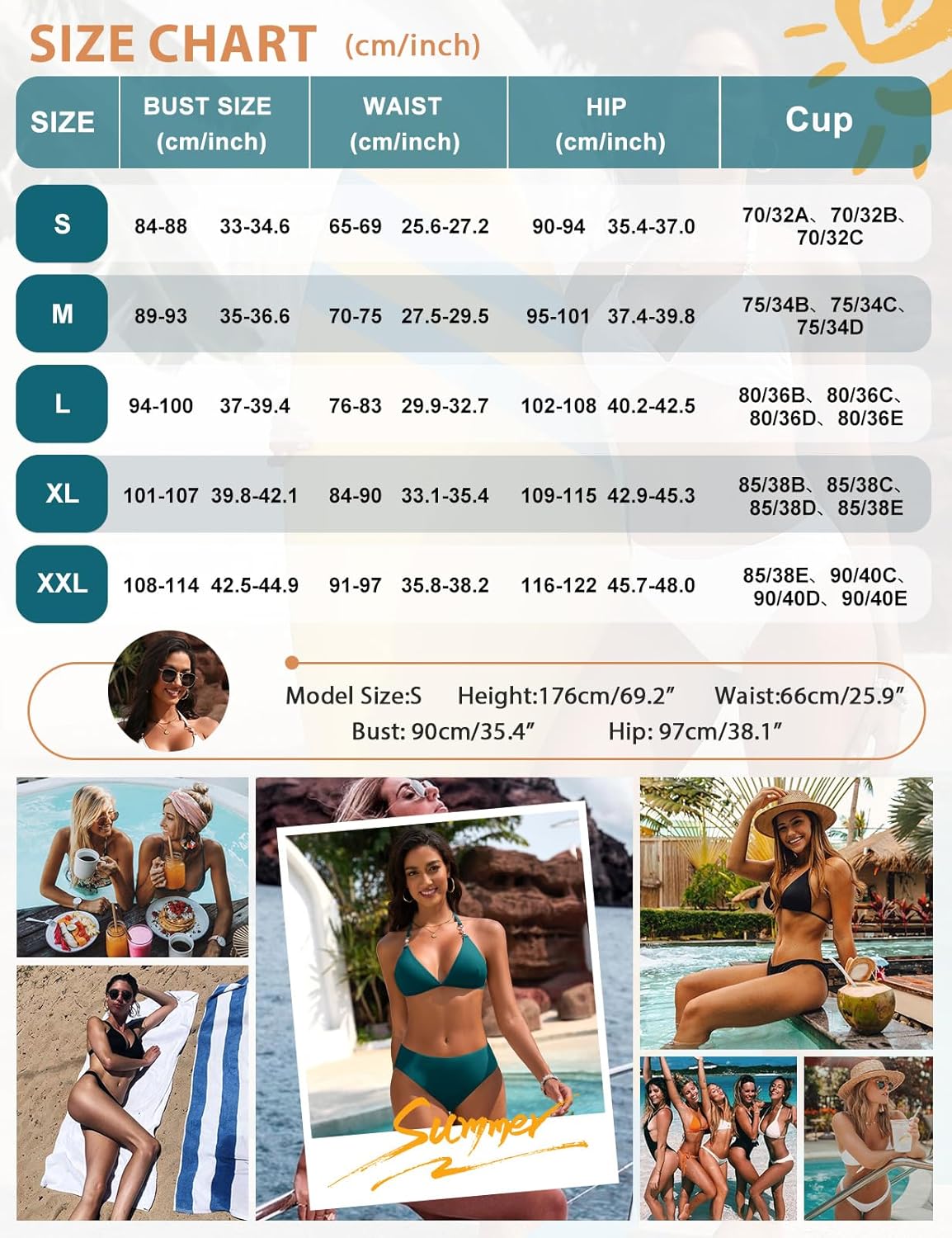 Detalle 2 de UMIPUBO Costume da Bagno Donna Due Pezzi con Perline Brasiliano — Bikini Triangolo con Regolazione e Coulisse