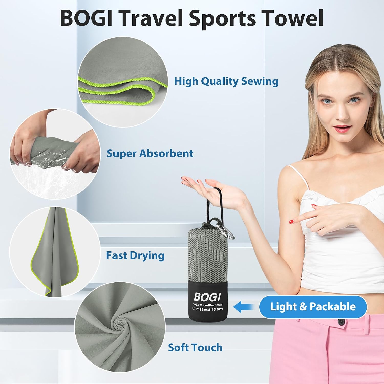 Detalle 2 de BOGI Microfibre Quick Dry Gym Towel 152x76cm