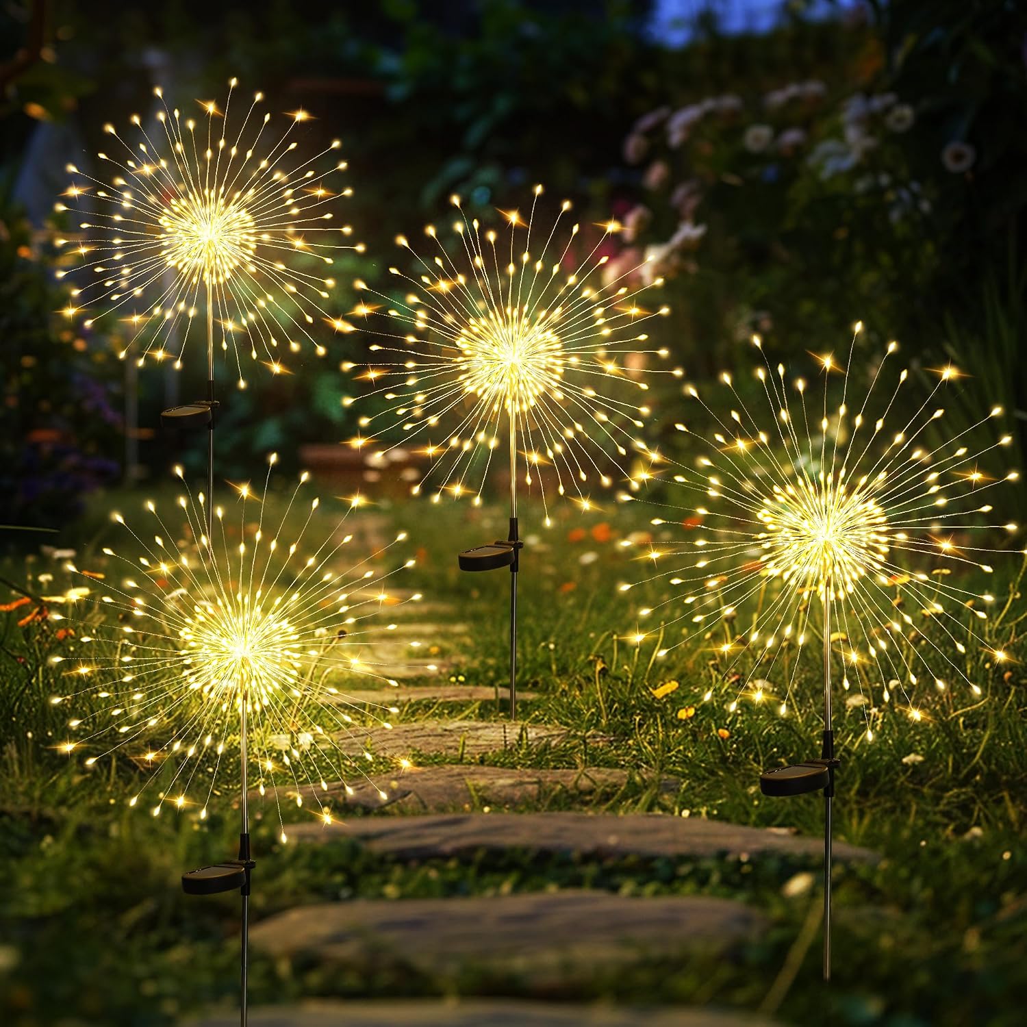 Detalle de GIGALUMI Solar-Gartendeko Leuchten für außen (4er-Set) mit 120 LED pro Lampe