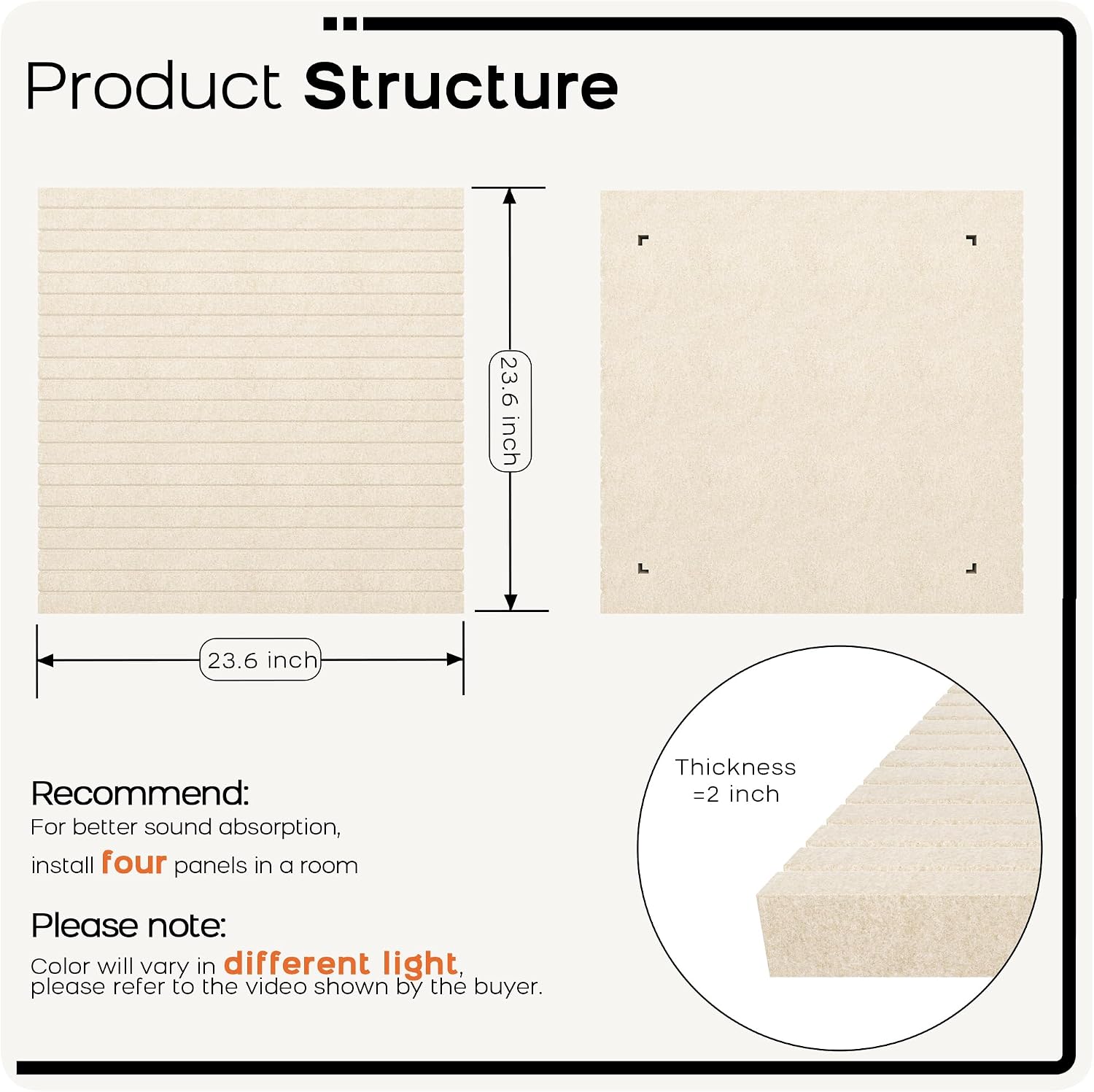 Detalle de BUBOS Acoustic Wall Panels 23.6 x 23.6 Inches