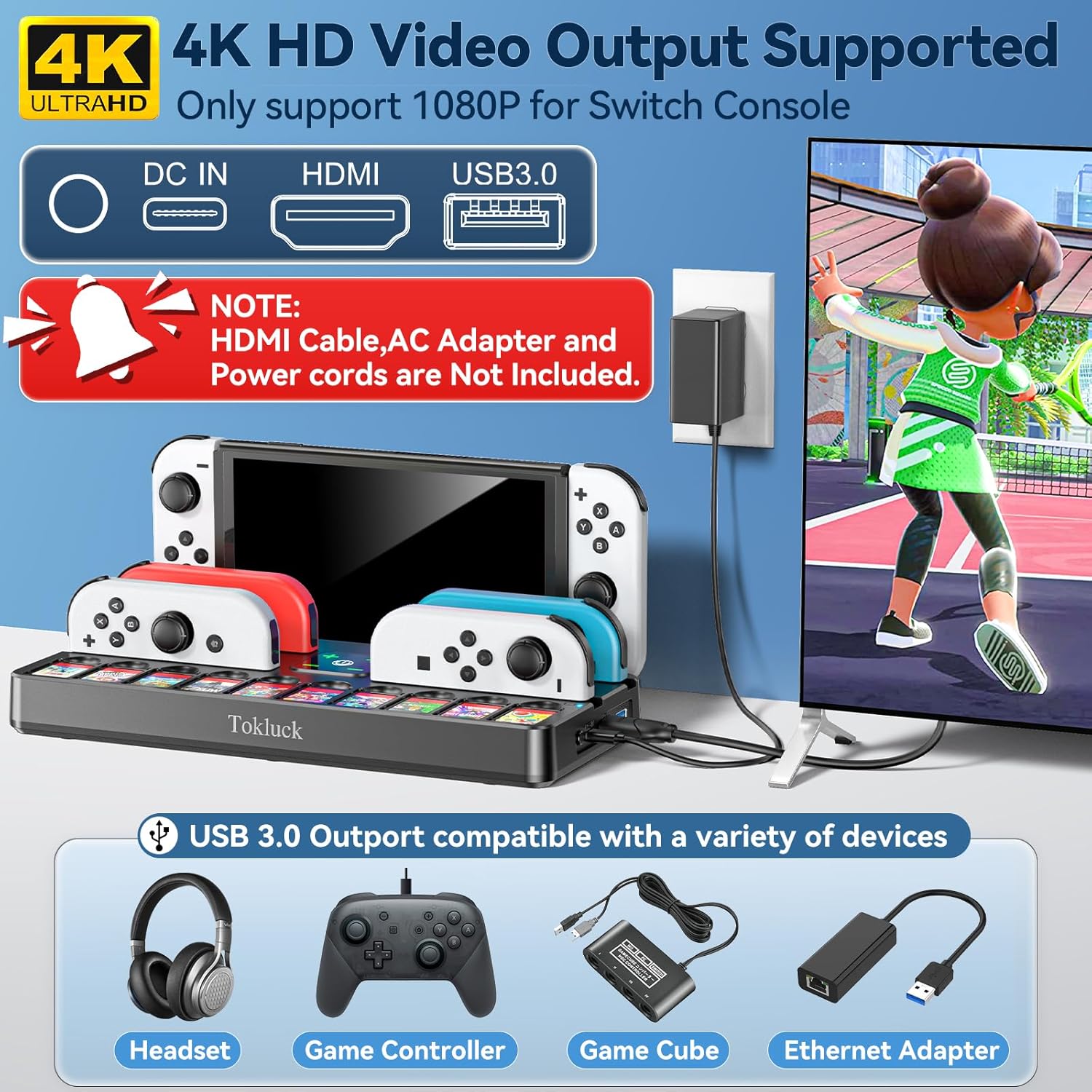 Thumbnail 1 de Switch Docking Station for TV with Controller Charger (Replacement for Switch TV Dock) with 10 Game Slots