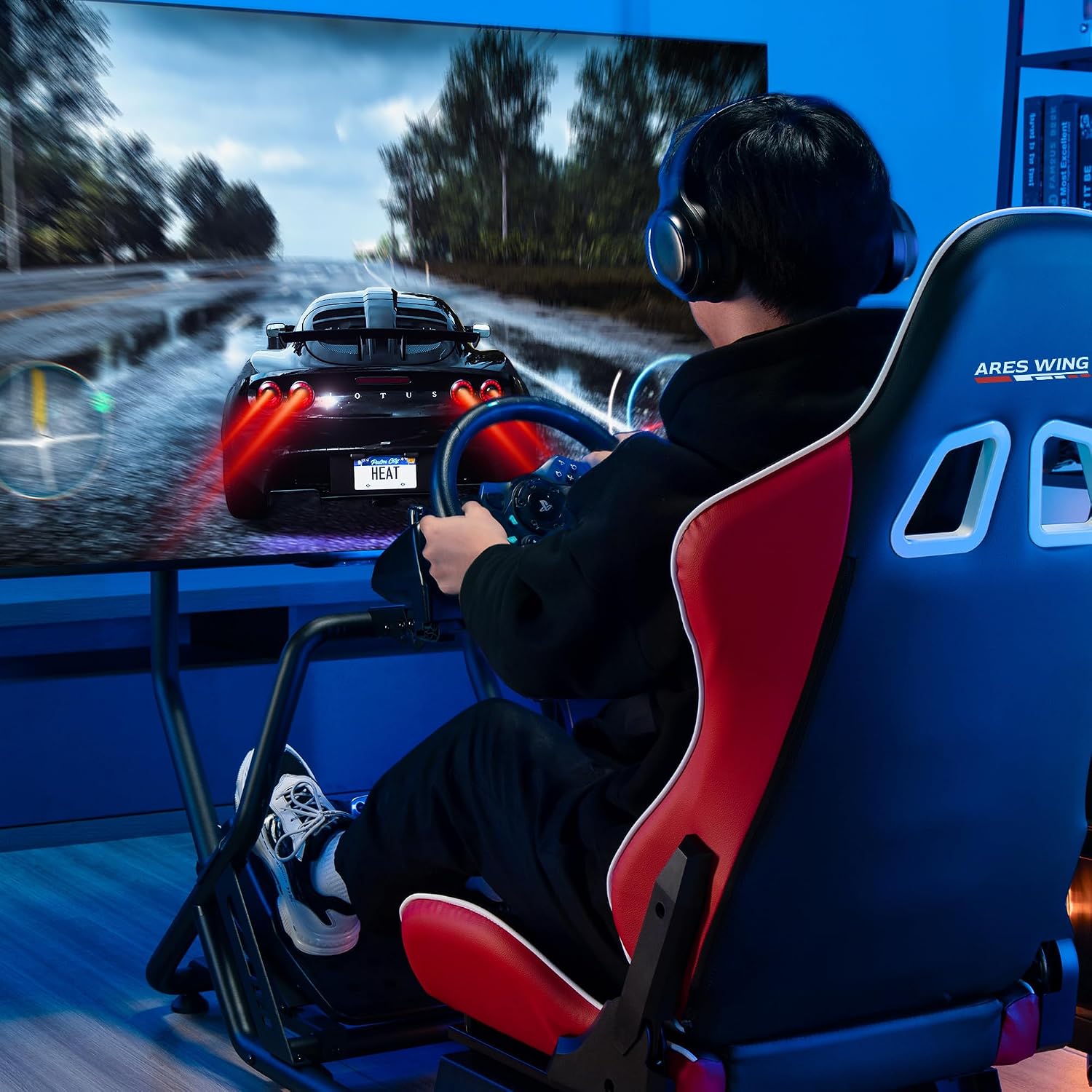Thumbnail 1 de ARES WING GRS1002RE Racing Simulator Cockpit with TV Mount and Adjustable Seat