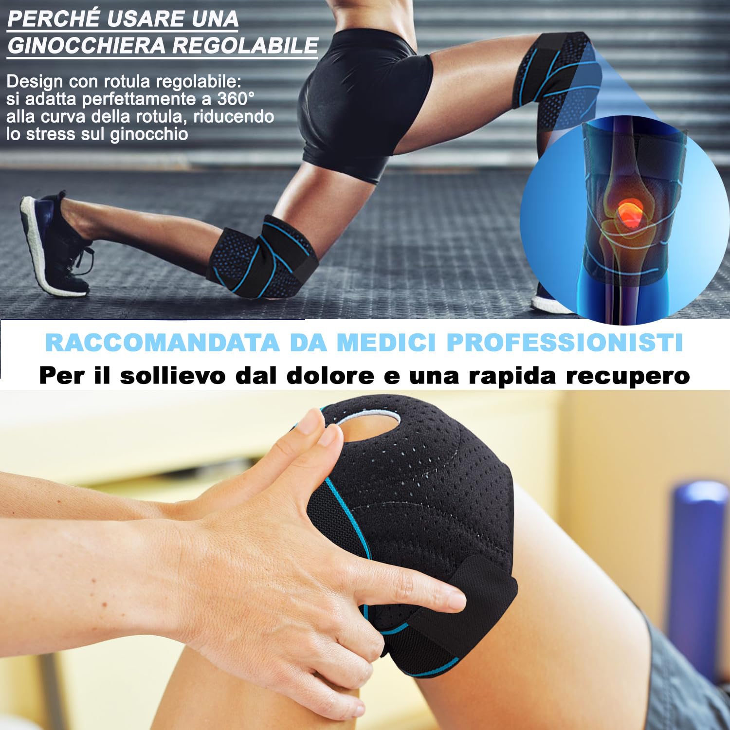 Detalle de LOW&EE Tutore Ginocchio con Stabilizzatori Laterali e Gel Pad – Ginocchiera ortopedica in neoprene, taglia unica