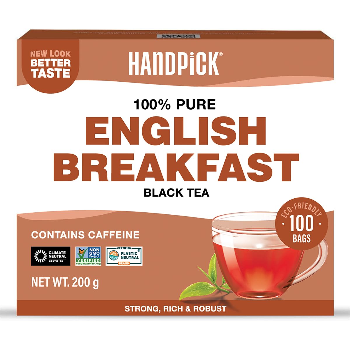 Detalle de Handpicked Englisches Frühstück Schwarztee-Beutel (100 Stück) – Starker Assam-Tee, vielseitig einsetzbar