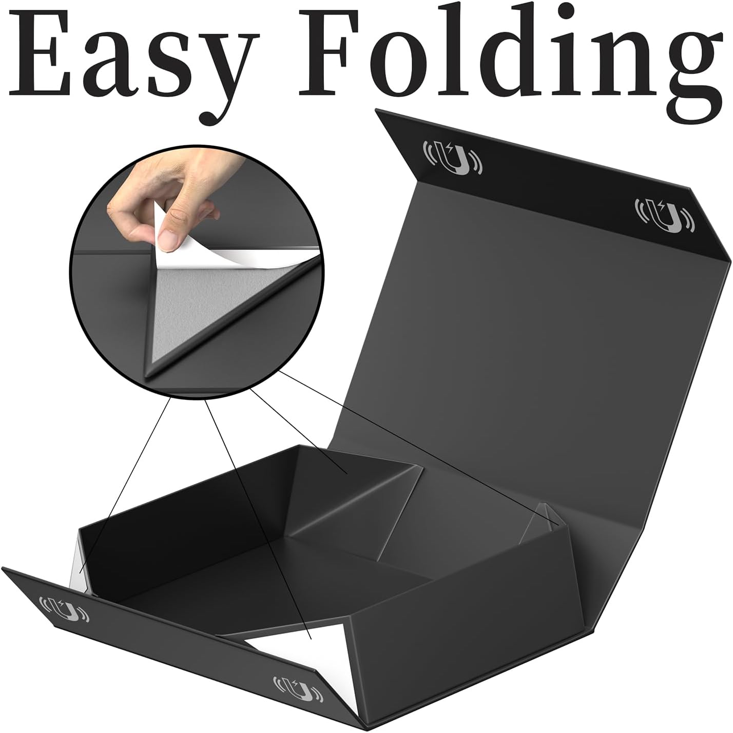 Thumbnail 2 de eascity 1 Pack Magnetic Closure Gift Boxes (30 x 20 x 7.6 cm) – Black Rectangle Collapsible Lidded Boxes