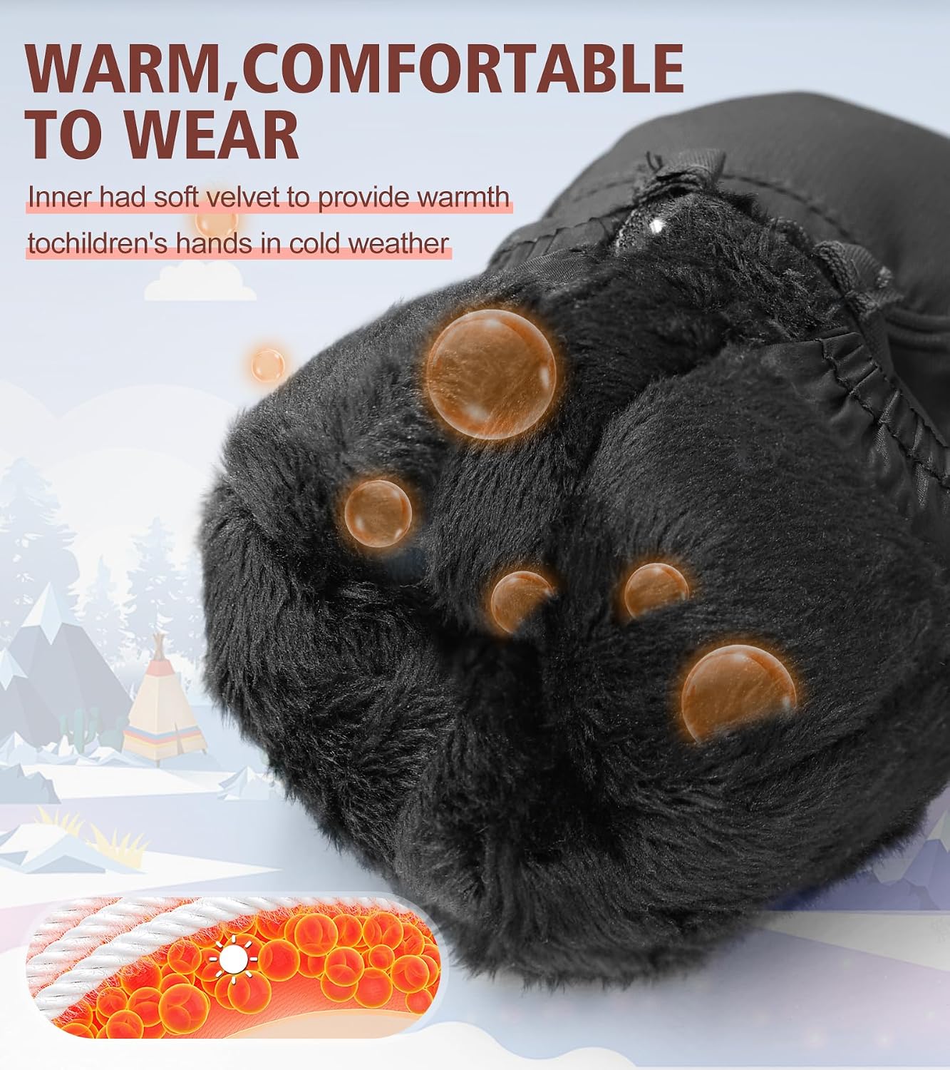 Detalle 2 de Andake Kids Ski Mittens, Waterproof and Windproof Winter Gloves