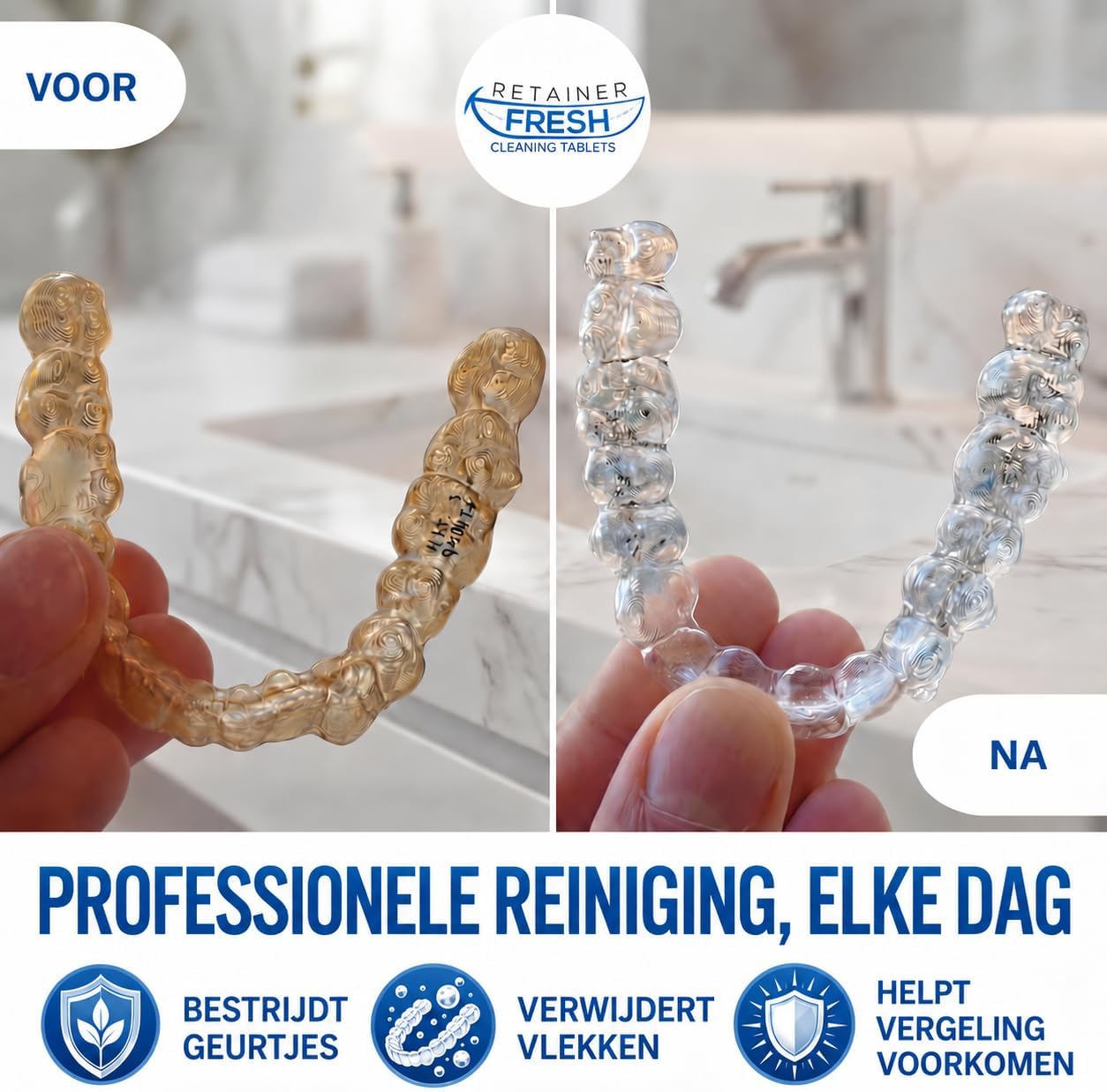 Detalle de Retainer Fresh reinigingstabletten voor beugels, aligners en gebitsbeschermers, 36 stuks