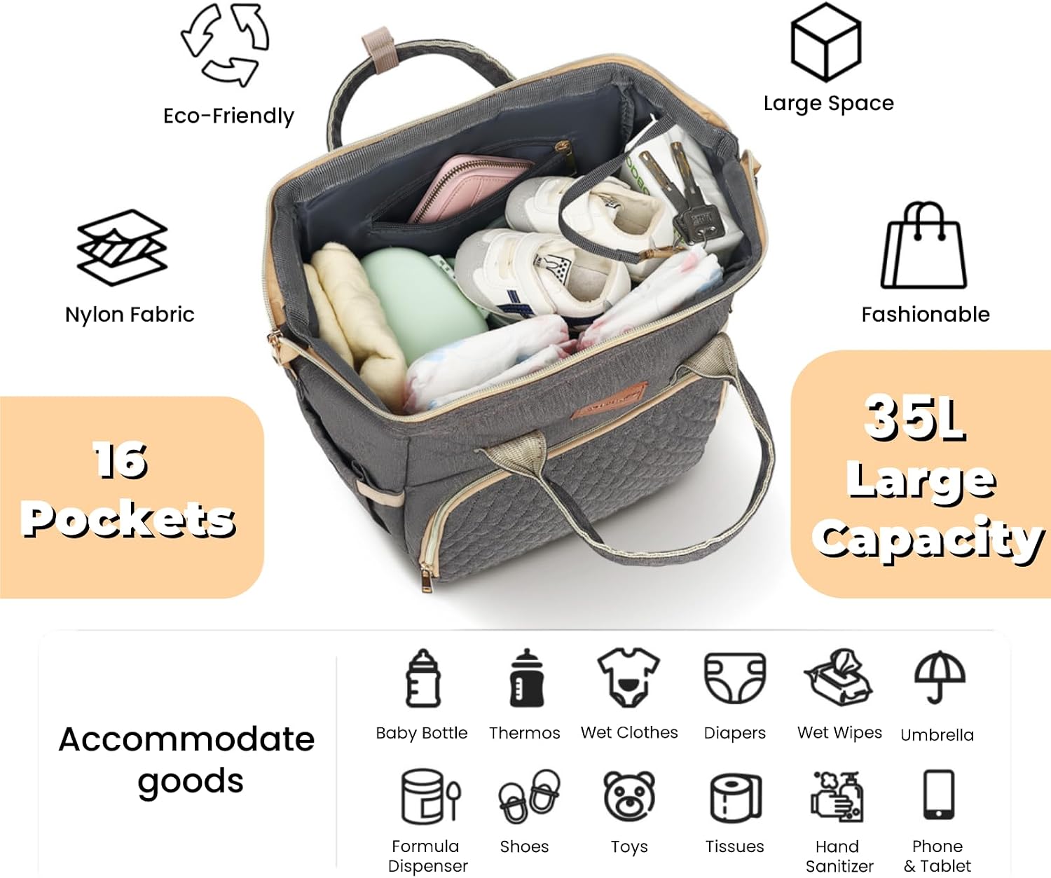 Thumbnail 1 de ROSEGIN Baby Changing Bag Backpack 35L