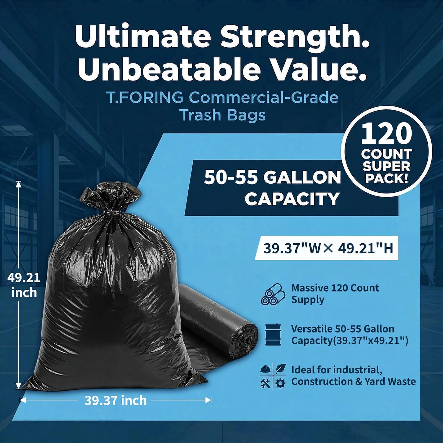 Thumbnail 2 de T.FORING 50-55 Gallon Trash Bags Unscented — 40" x 50", 120 Count