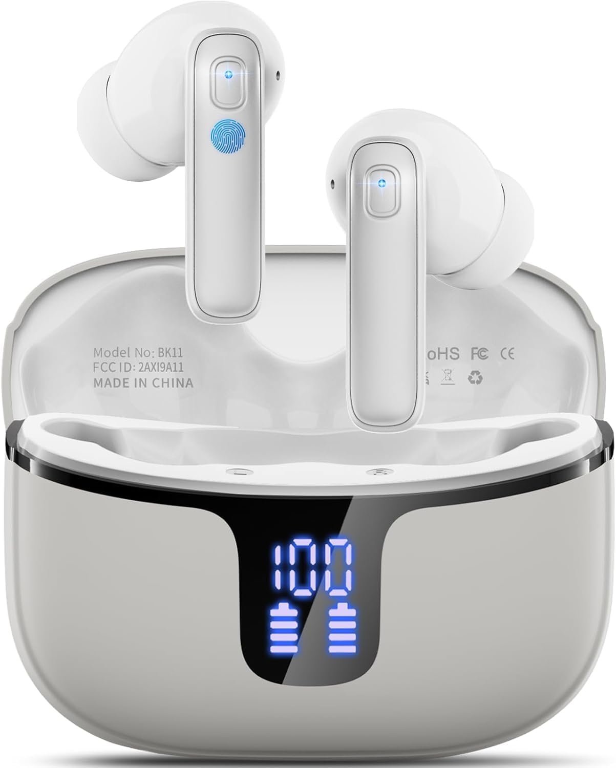 Detalle de Ordtop Cuffie Bluetooth 5.3 con LED Display, IP7, 40 Ore di Riproduzione – Auricolari wireless 4 HD ENC