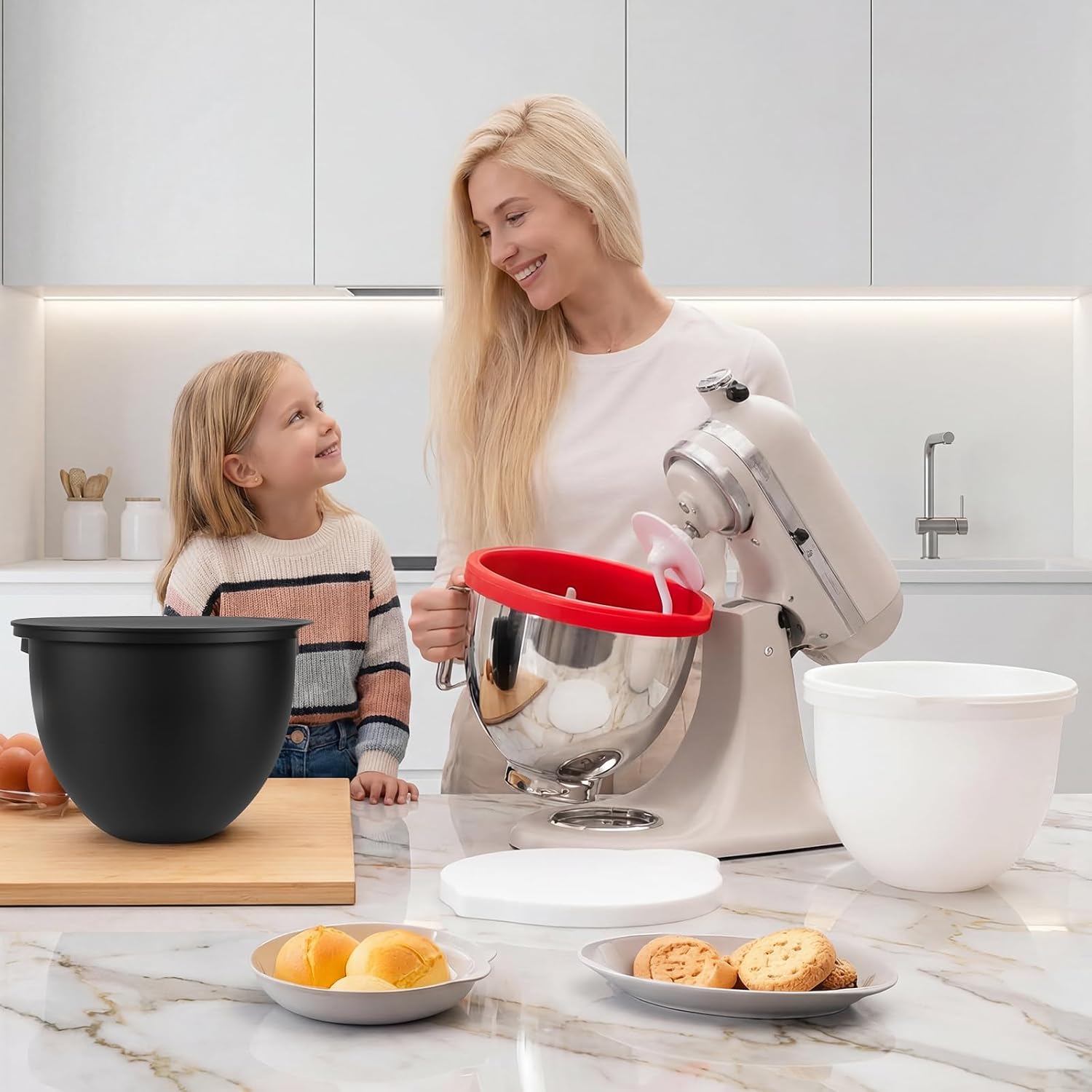 Detalle 2 de GuanQiao Silicone Bowl Liners for 5 Qt KitchenAid Mixers, 3 with Lids 🍲