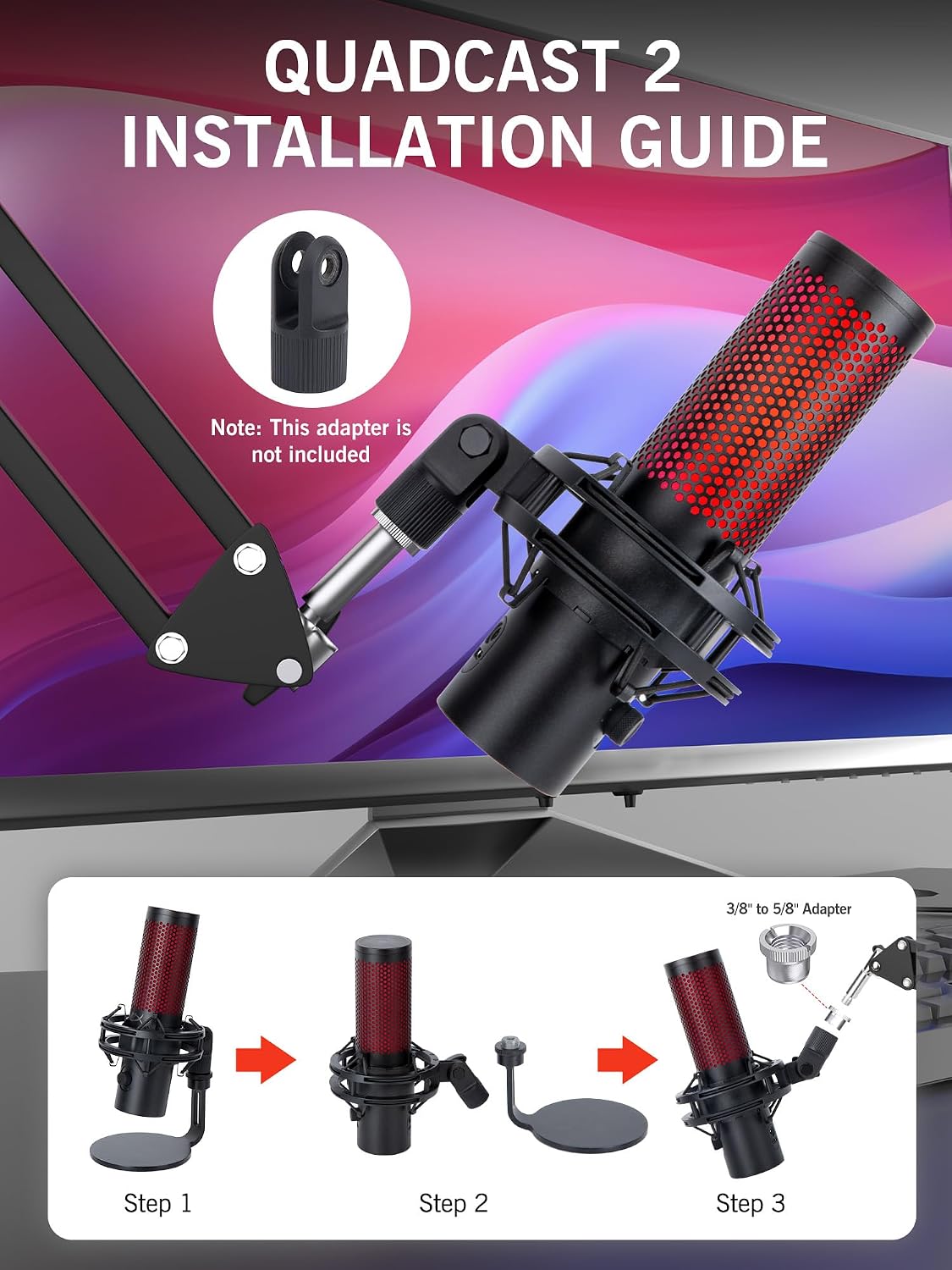 Detalle de SUNMON Mic Arm Boom Arm for HyperX QuadCast 2 with Cable Ties