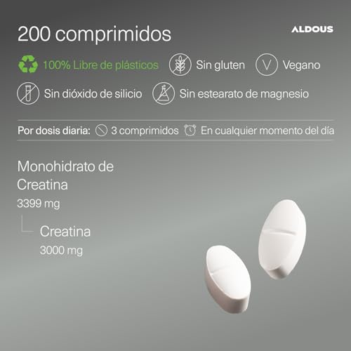 Detalle de Creatina Monohidratada 3000 mg - Aldous Bio, 200 comprimidos