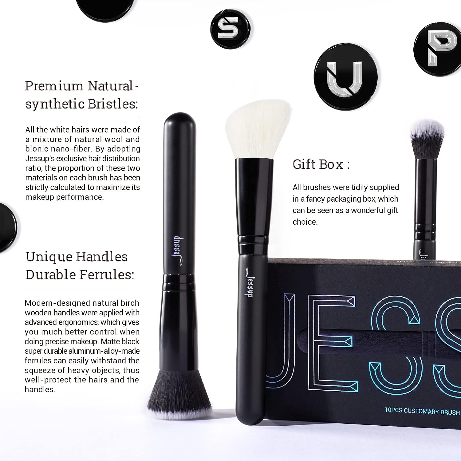 Detalle 2 de Jessup Brushes 10pcs Juego de brochas profesional 10pcs