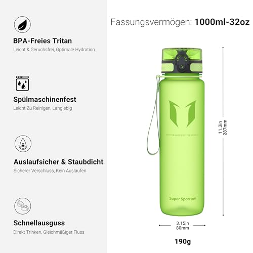 Detalle de Super Sparrow Trinkflasche – 1000 ml Tritan, BPA-frei, robust & leicht