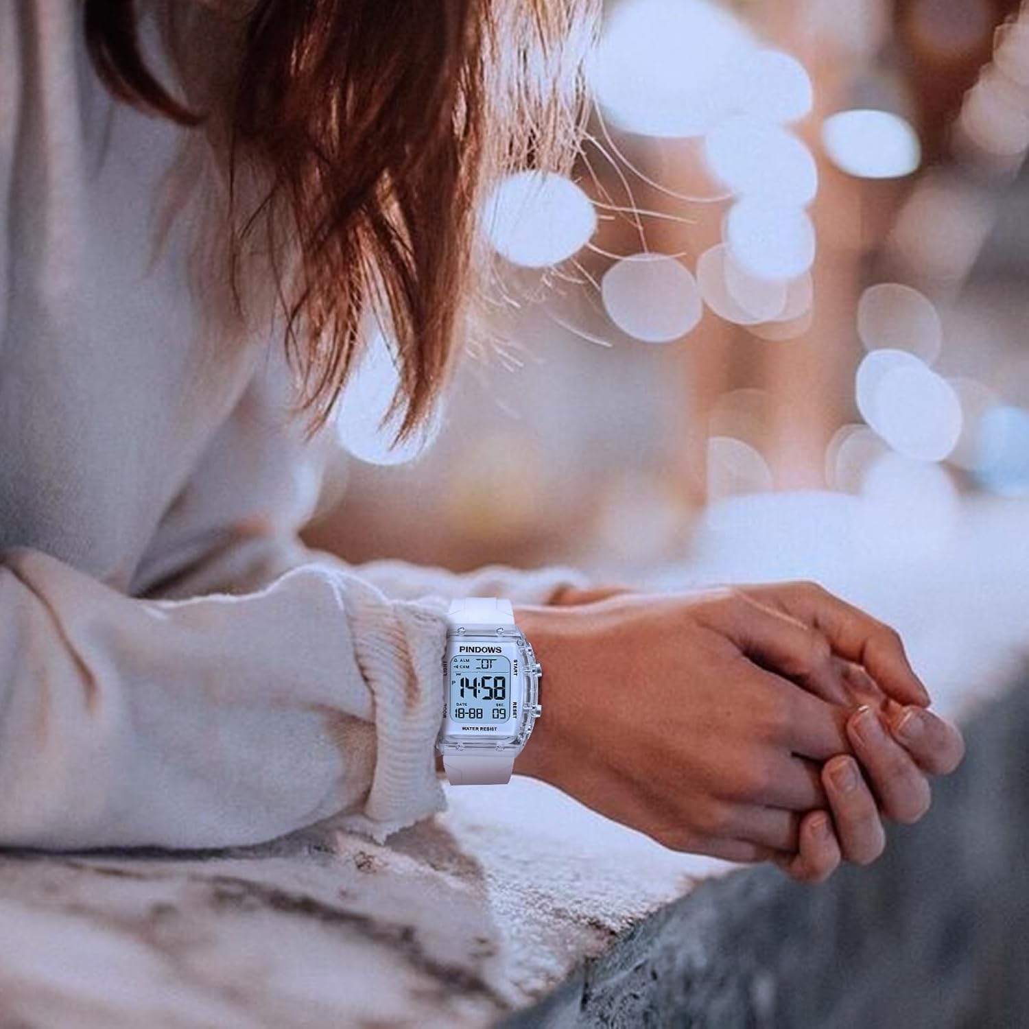 Thumbnail 5 de PINDOWS Digitale Sportuhr für Damen mit transparentem Gehäuse, LED-Licht und 5 ATM – Stoppuhr & Dualzeit