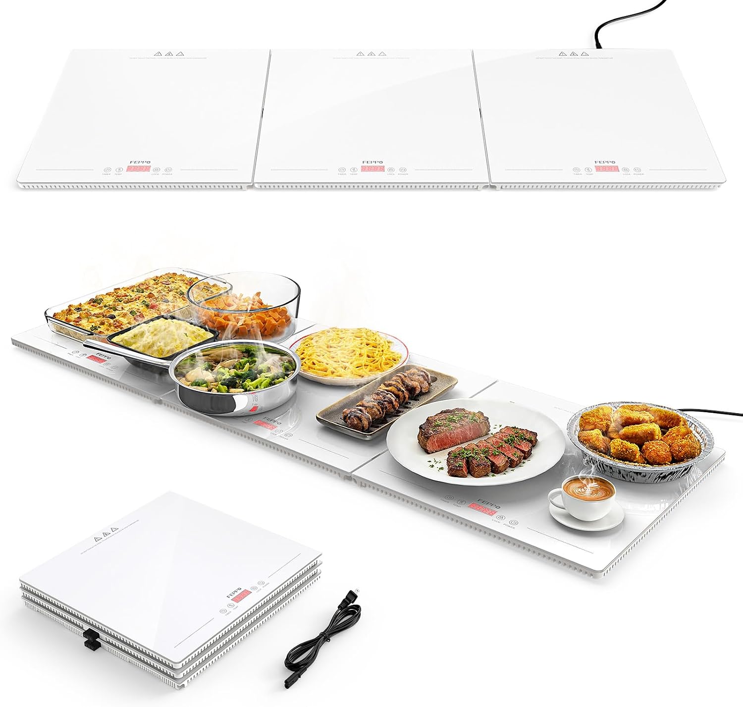 Detalle de FEPPO HF-PJ03 Modular Food Warmer, 47" x 15" Tempered Glass Tray