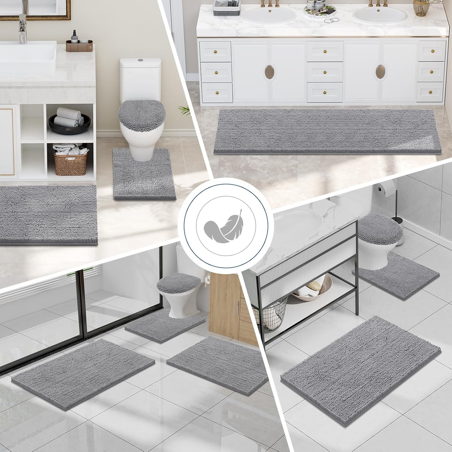 Thumbnail 6 de smiry Luxury Chenille Bathroom Rug 24x16 in Grey — extra soft, absorbent, machine washable bath mat