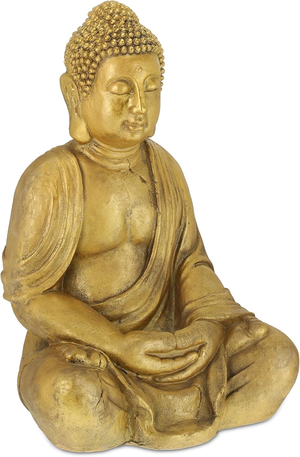 Thumbnail 6 de Relaxdays Statue de Bouddha pour jardin dorée – Résistante aux intempéries, assise, dimensions 70 x 45 x 35 cm