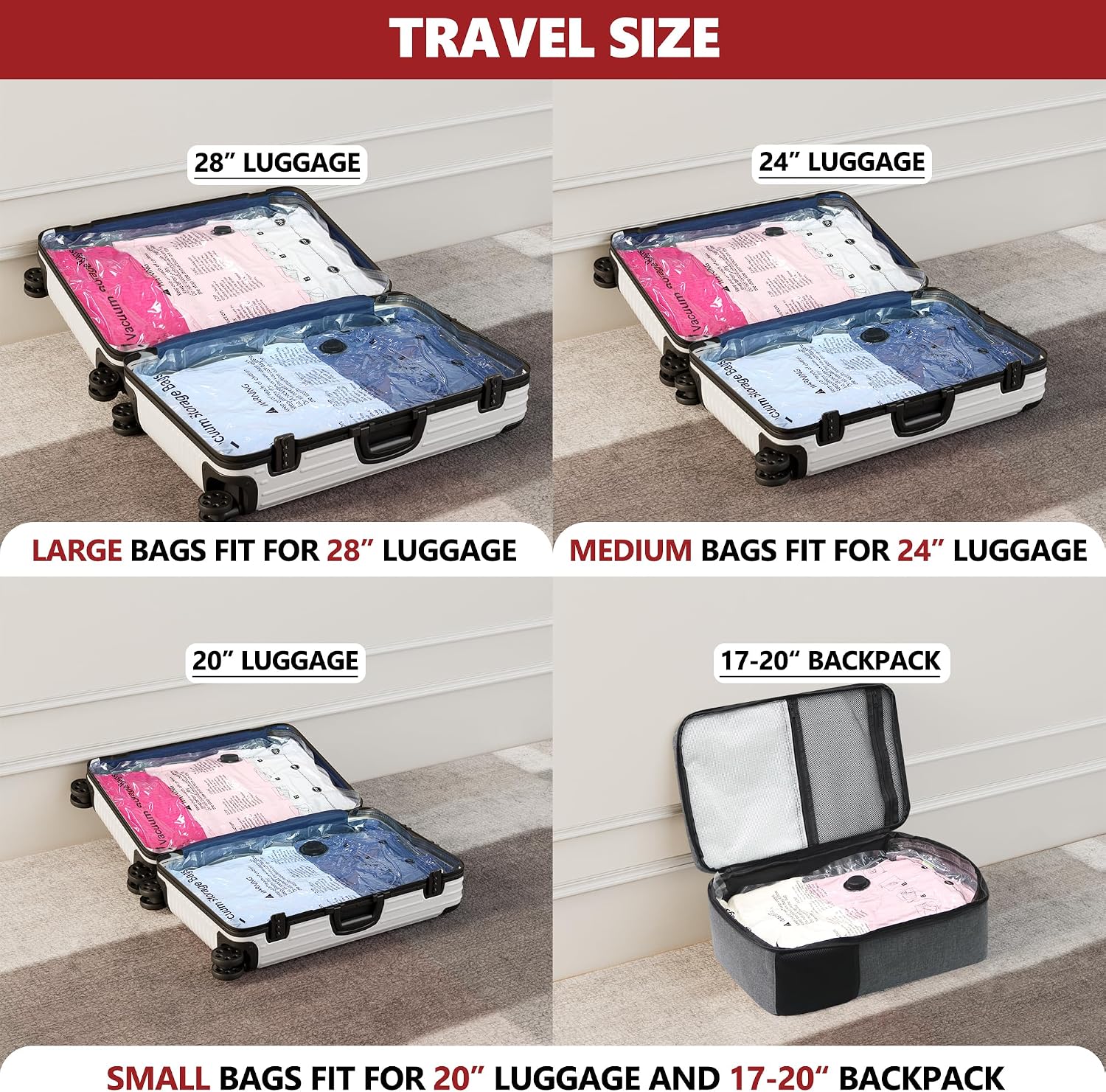 Detalle de 12 Pack Travel Vacuum Storage Bags 1500mAh