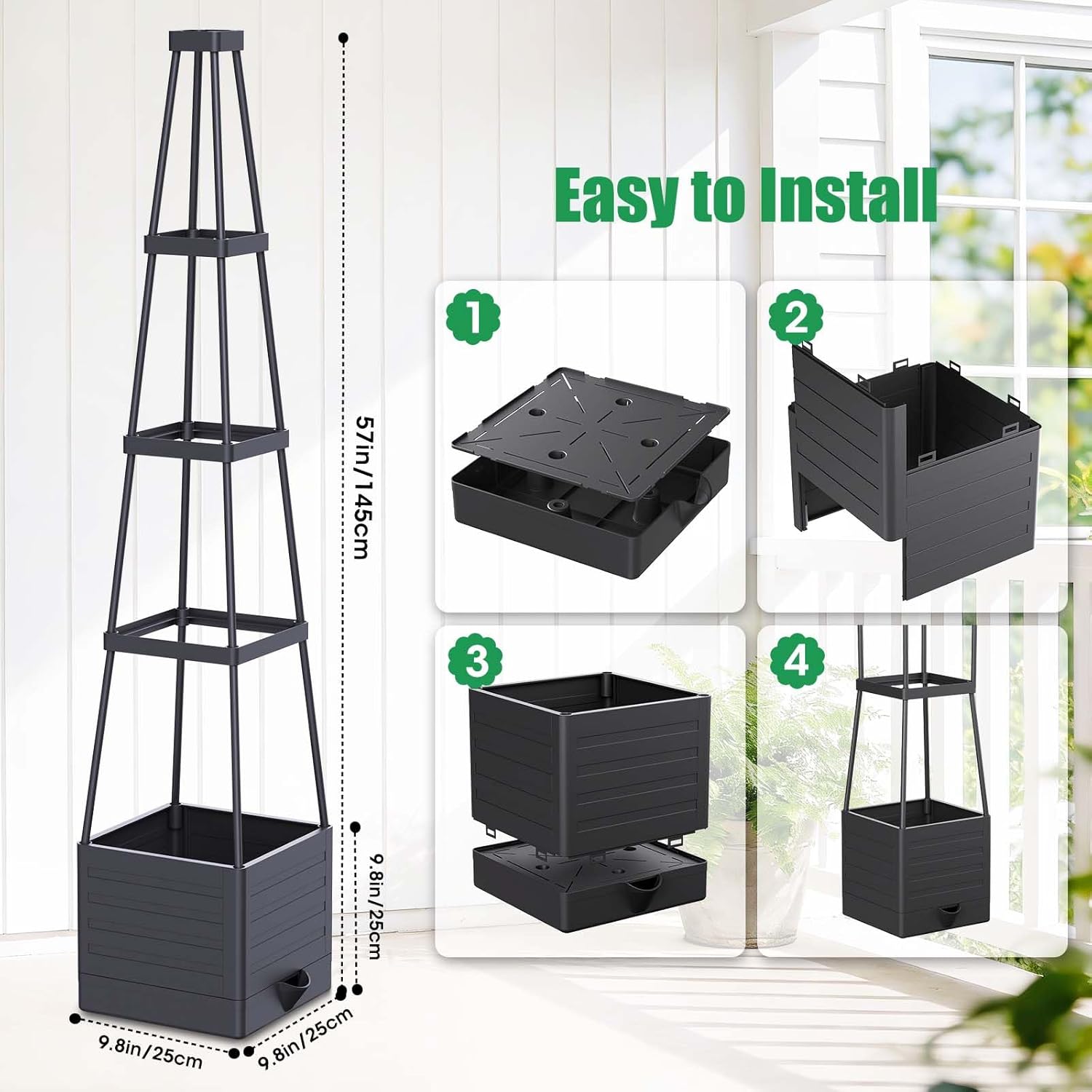 Thumbnail 1 de MQHUAYU Raised Beds for Garden with Trellis (2-Pack) – 18L Self-Watering Plant Boxes with 57" Trellis