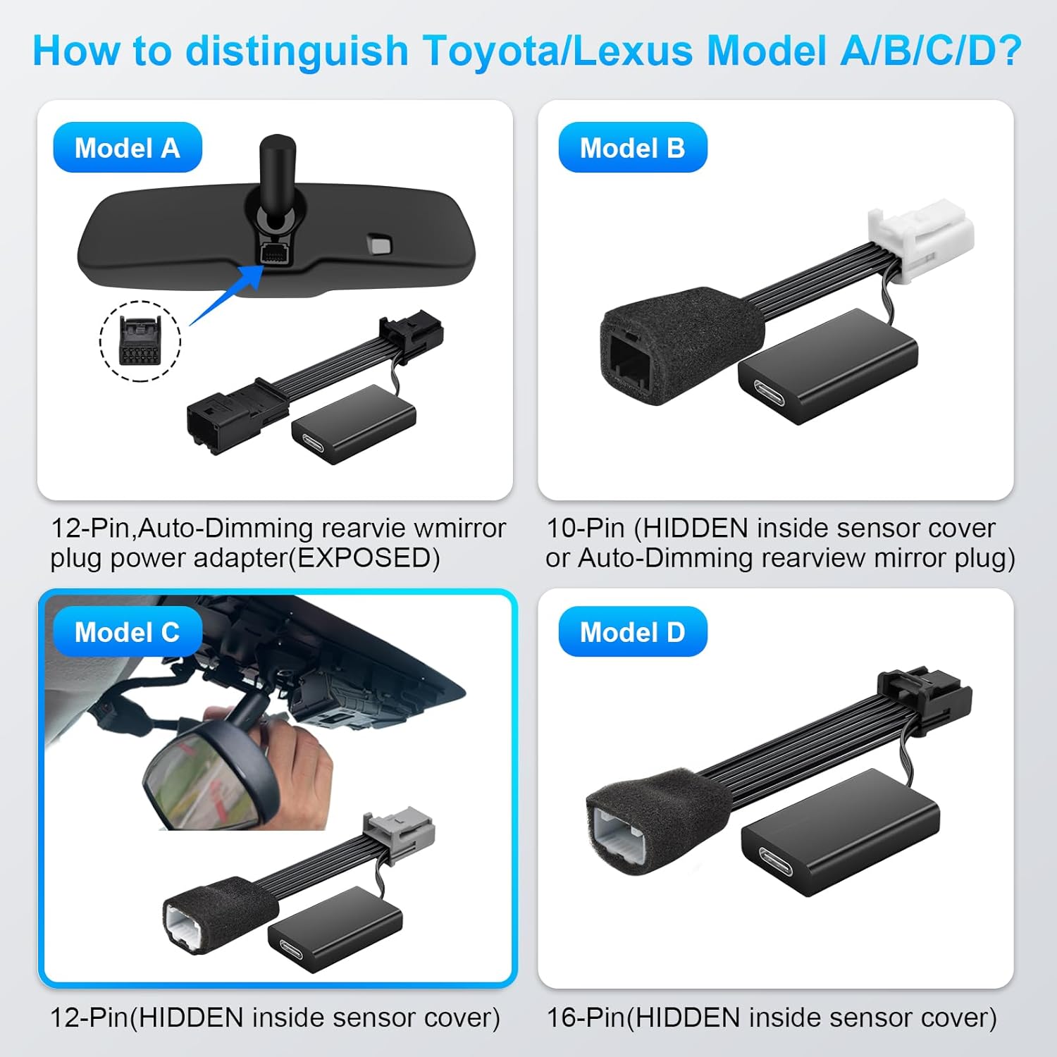Detalle de Adaptateur d’alimentation Dashcam pour Toyota/Lexus (Modèle C, 12 broches) – compatibilité 2020–2023