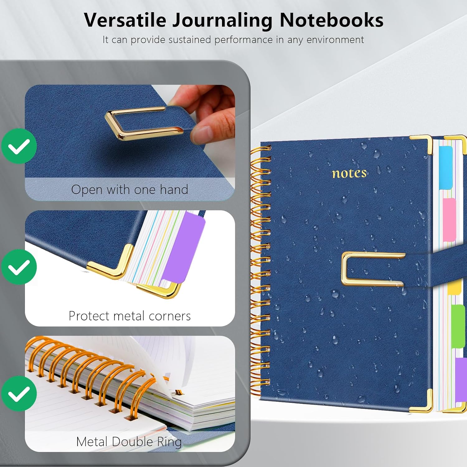 Thumbnail 5 de Veytust 8" x 10" Hardcover Spiral Notebook, 300 Pages, 5 Subjects, Magnetic Clasp
