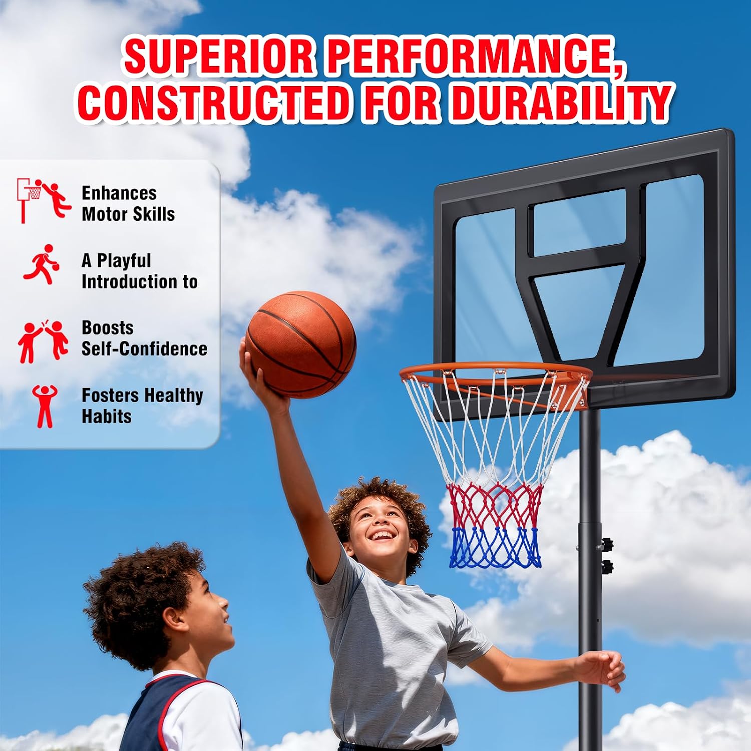 Thumbnail 2 de Yohood Kids Basketball Hoop Portable Adjustable Goal, 3–7 ft