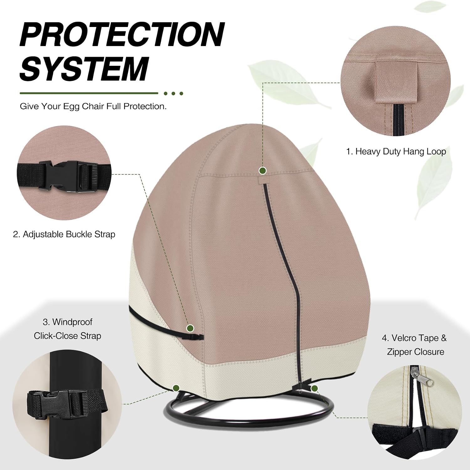 Detalle de Porch Shield Double-Seat Egg Chair Cover, Waterproof 600D Polyester, Light Tan & Khaki