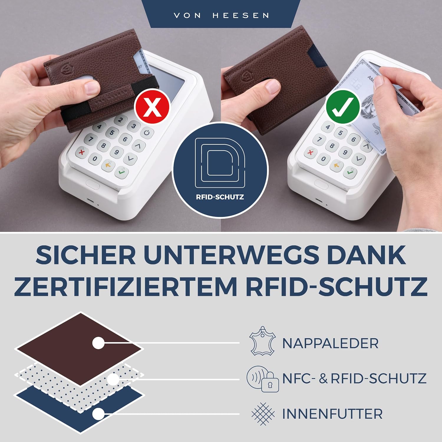 Detalle de VON HEESEN Slim Wallet Leder 9 x 7 cm