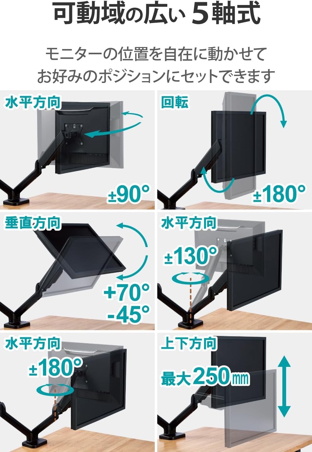 Detalle 2 de エレコム DPA-DS02BK デュアルモニターアーム 17~32インチ対応 ガススプリング式