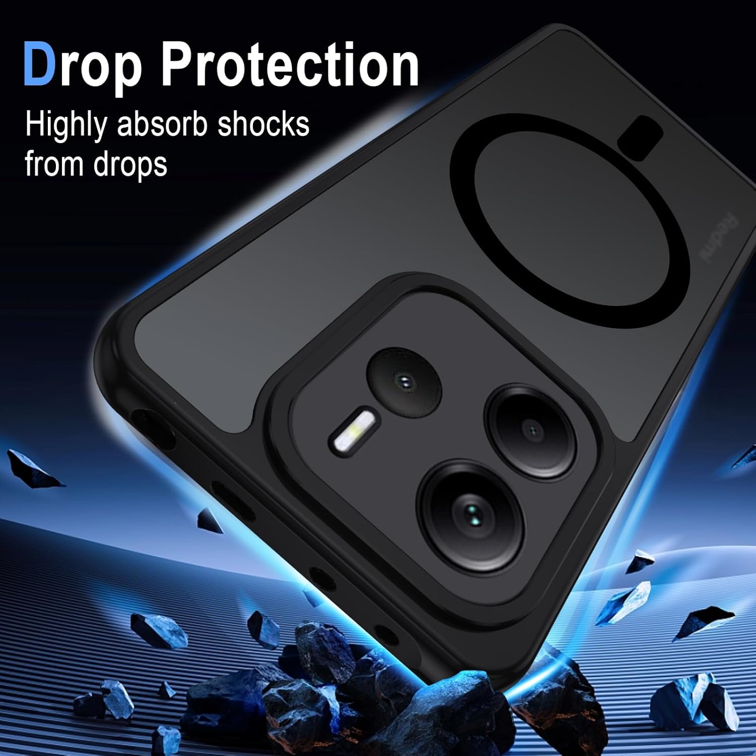 Detalle de Coque XTCASE pour Xiaomi Redmi Note 14 4G magnétique compatible MagSafe – noir, dos mat translucide