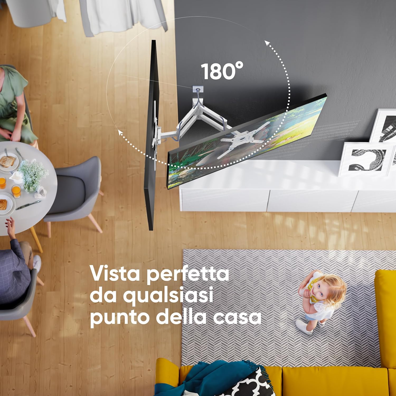 Detalle de ONKRON Supporto TV parete M4-W 32–65 pollici, inclinabile e girevole fino a 35 kg, VESA 100x100–400x400, bianco