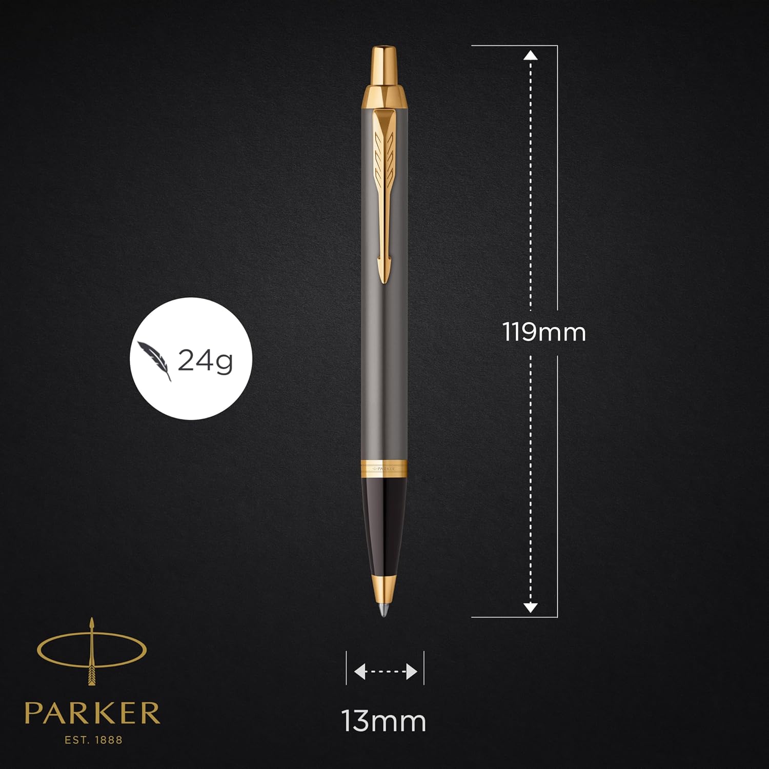 Thumbnail 2 de Parker IM penna a sfera laccata grigia con pennino dorato, punta media e inchiostro blu