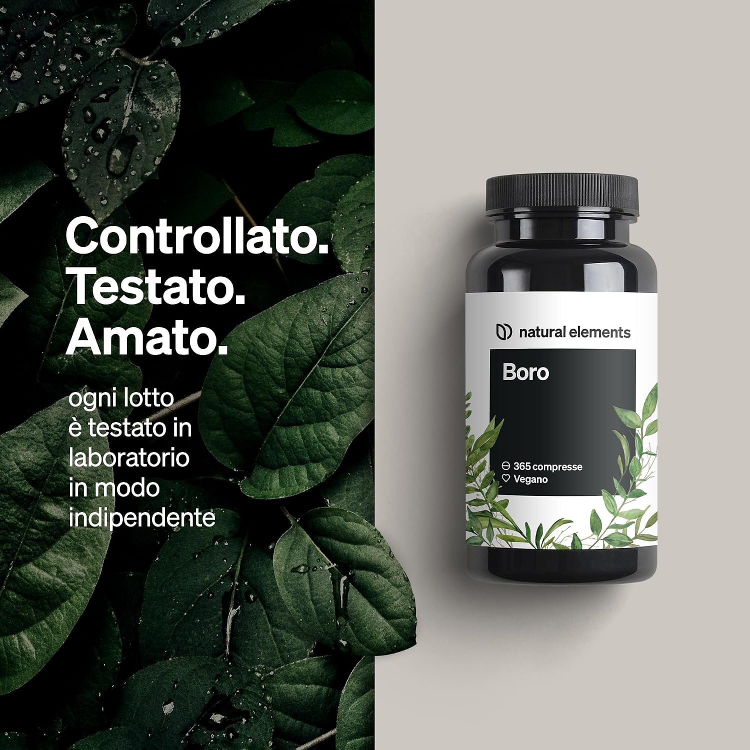 Detalle de Natural Elements Boro puro 3 mg (365 compresse) – integratore vegano ad alto dosaggio di boro per compressa