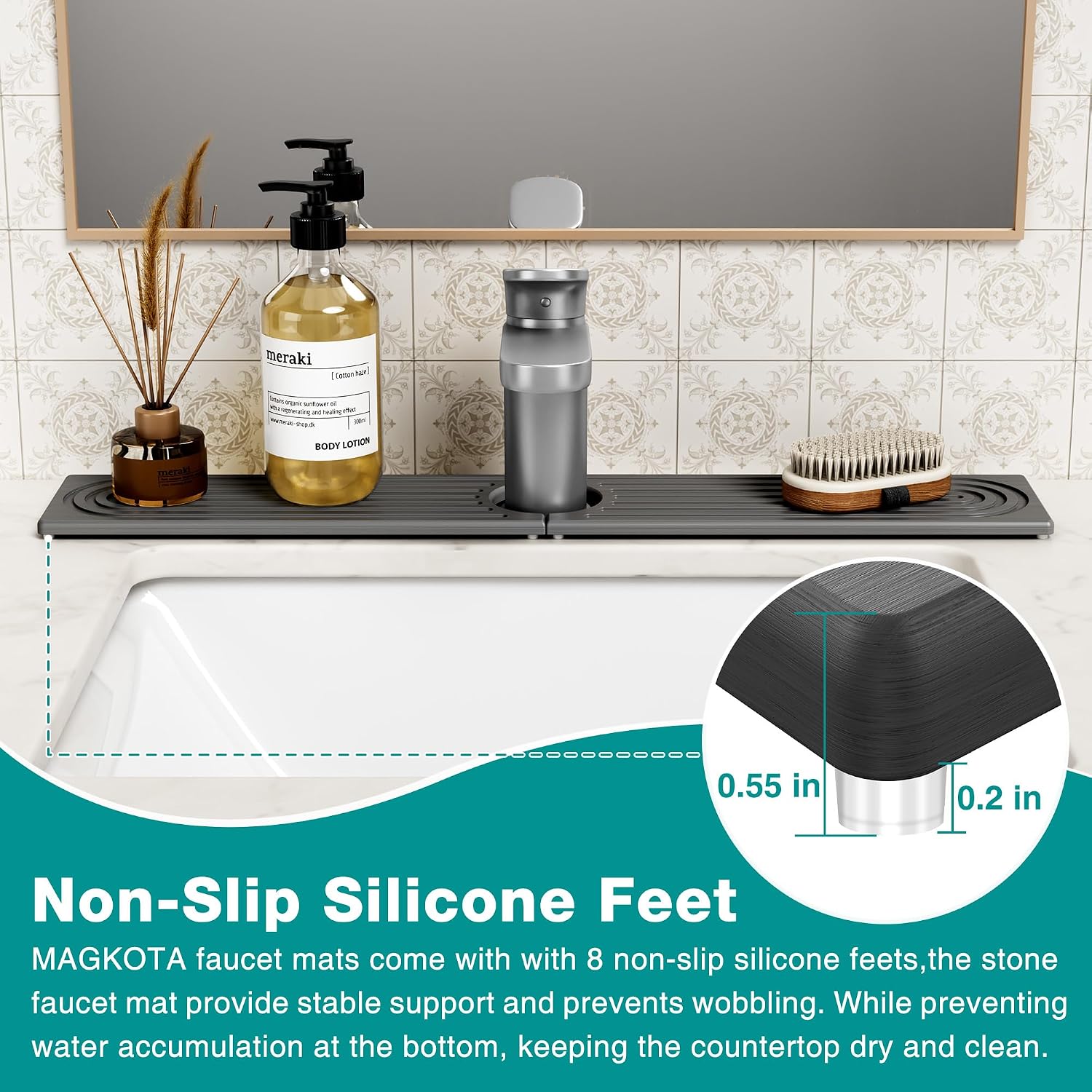 Thumbnail 4 de MAGKOTA Stone Faucet Mat 30" x 4" for Sink