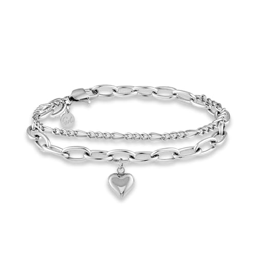 Detalle de GD GOOD.designs pulsera de charms multicapa con corazón en plata para mujer (ajustable 14,5–19,5 cm)