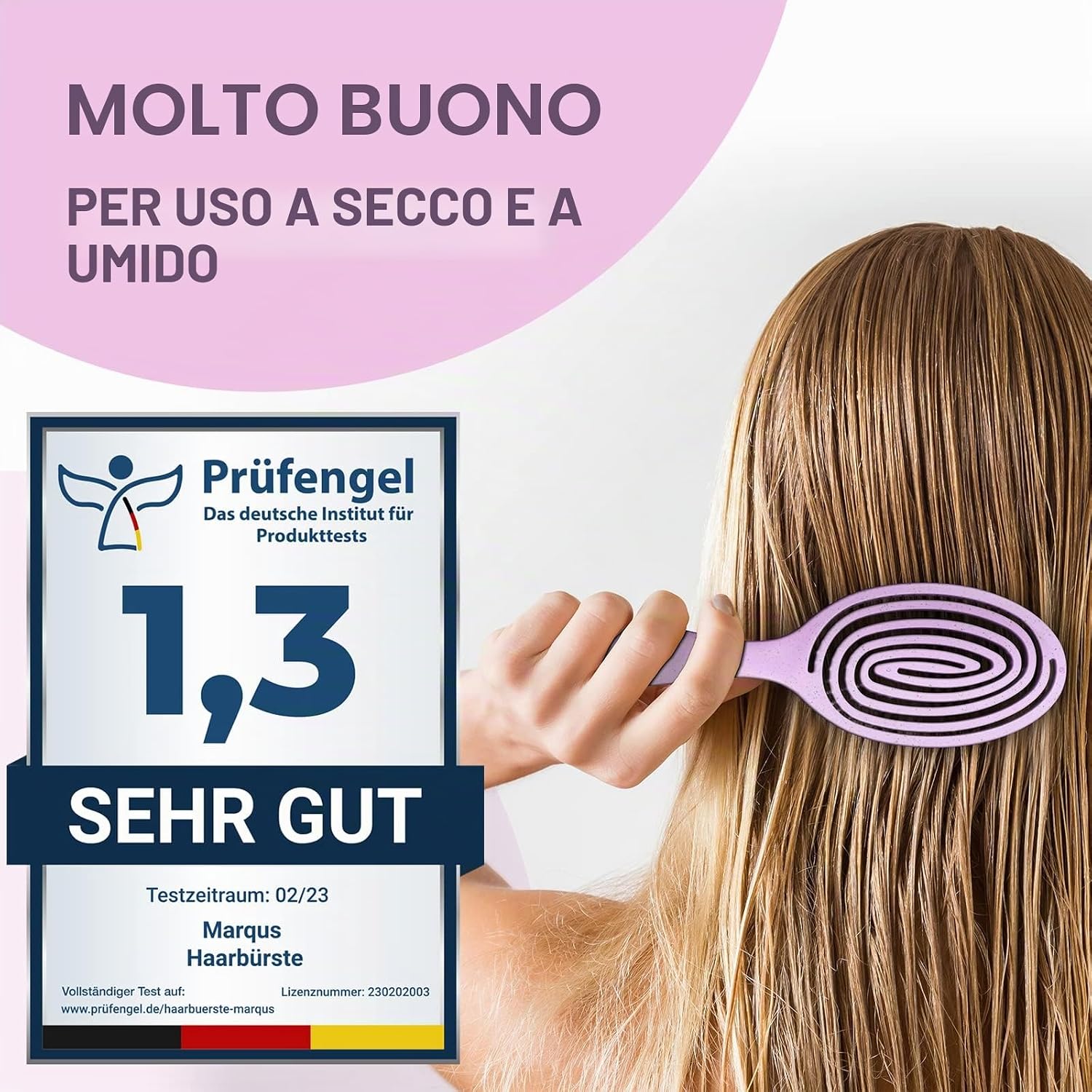 Detalle 2 de Spazzola Districante per Capelli Biodegradabile Vegana – Magenta Blush